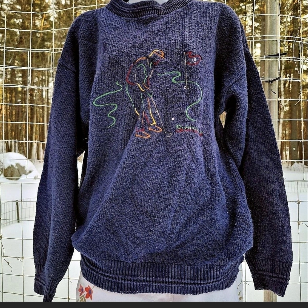 Scottish Isle By Bernette Vintage 90's Embroidered Crew Neck Golf Sweater